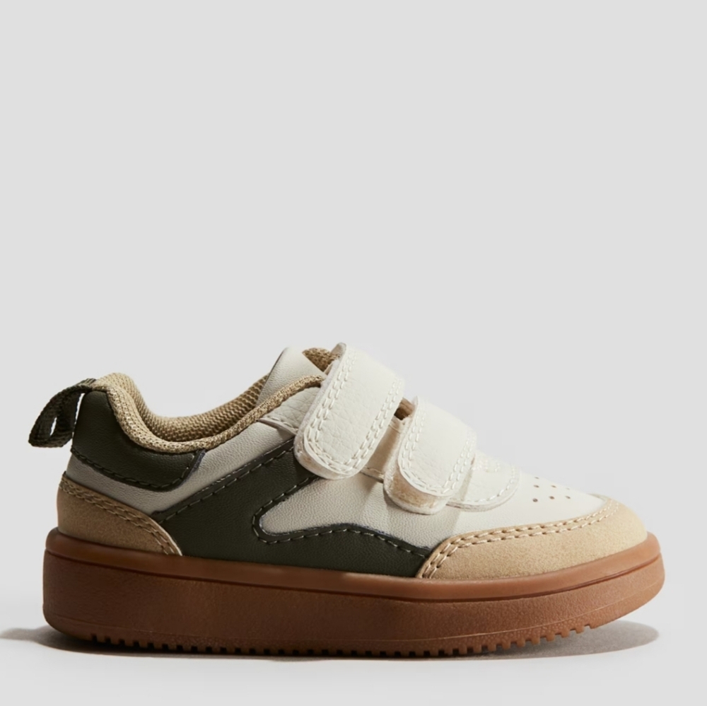H&M Velcro Strap Sneakers - White, Tan, and Green